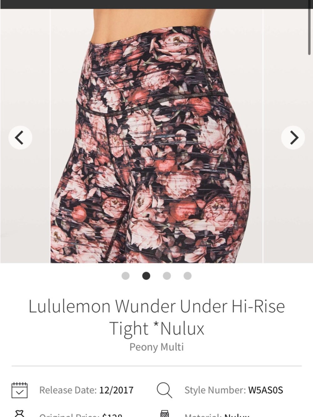 Lululemon Wunder Under Hi Rise Nulux Floral Peony Multi Leggings SZ 6 Like New